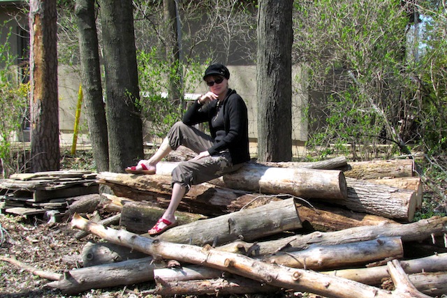 sitting on a log 2