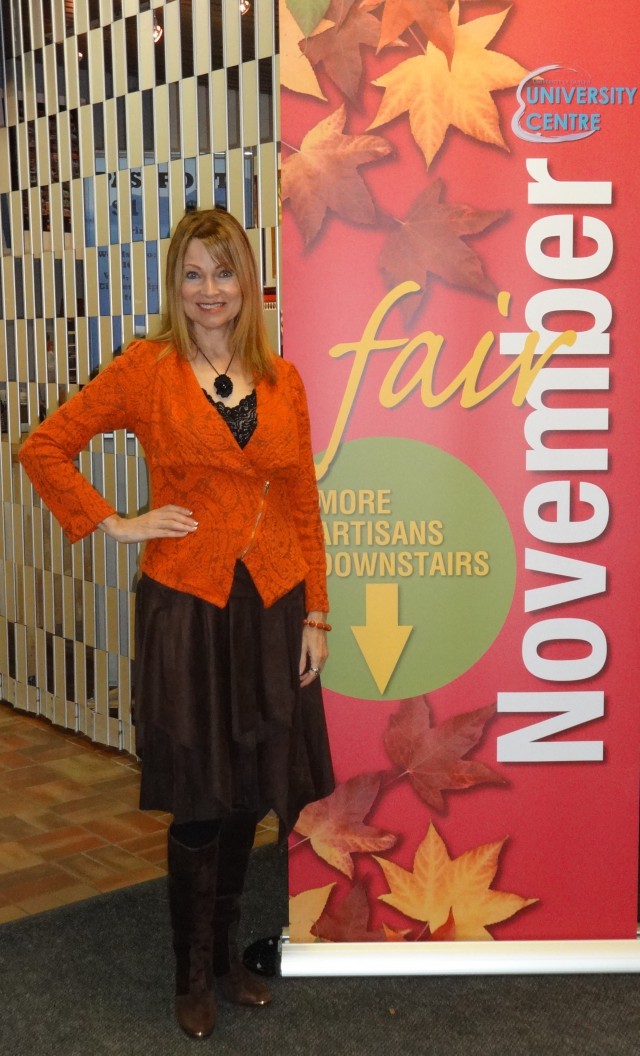 orange jacket and brown faux suede skirt