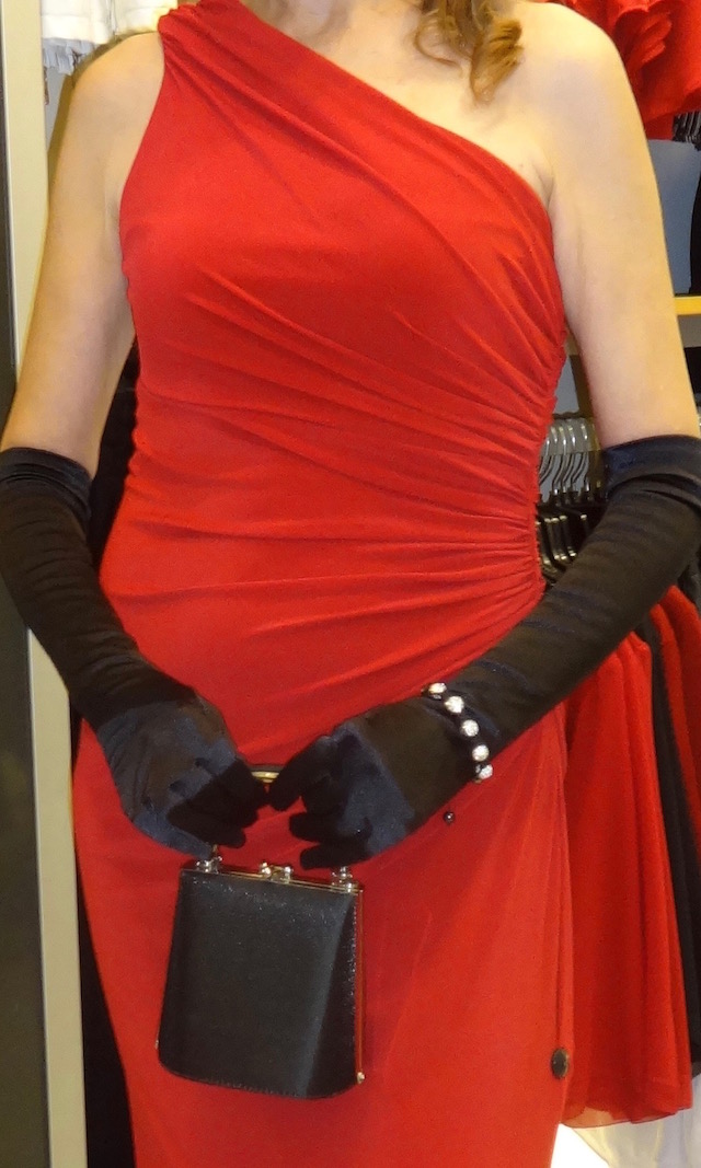 black gloves and satin purse